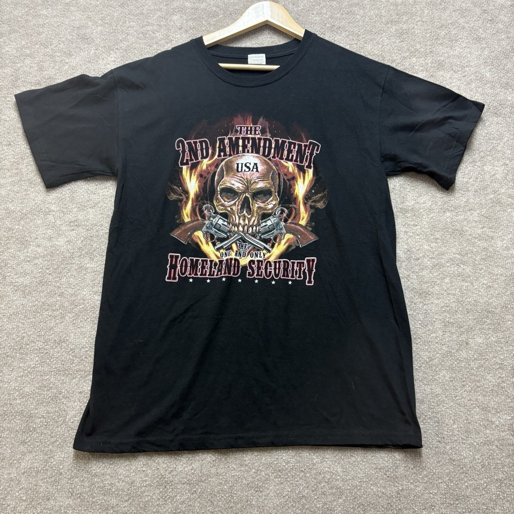 2nd Amendment T Shirt Black‎ Mens Medium Flames Guns Skull Graphic Tee Security